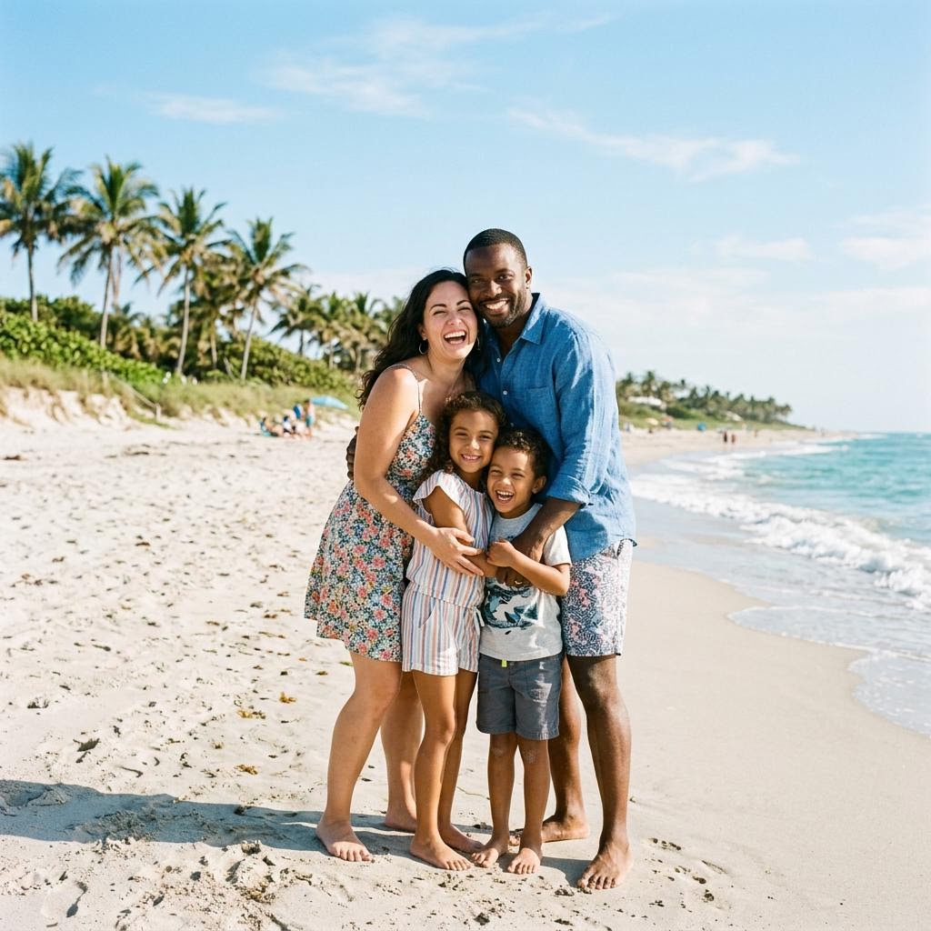 Happy family of four outdoors in Florida